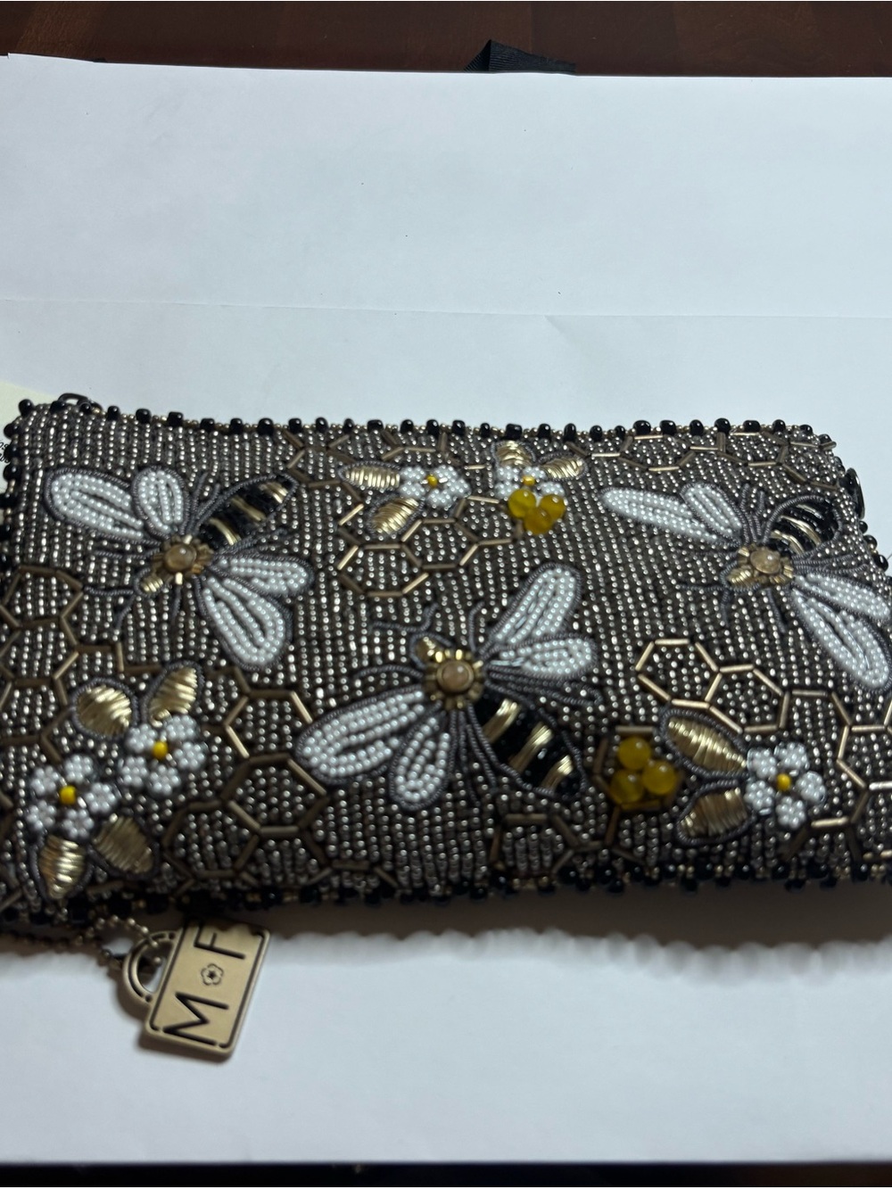 Mary Frances Metallic Black & Gold Beaded Bee Awesome crossbody